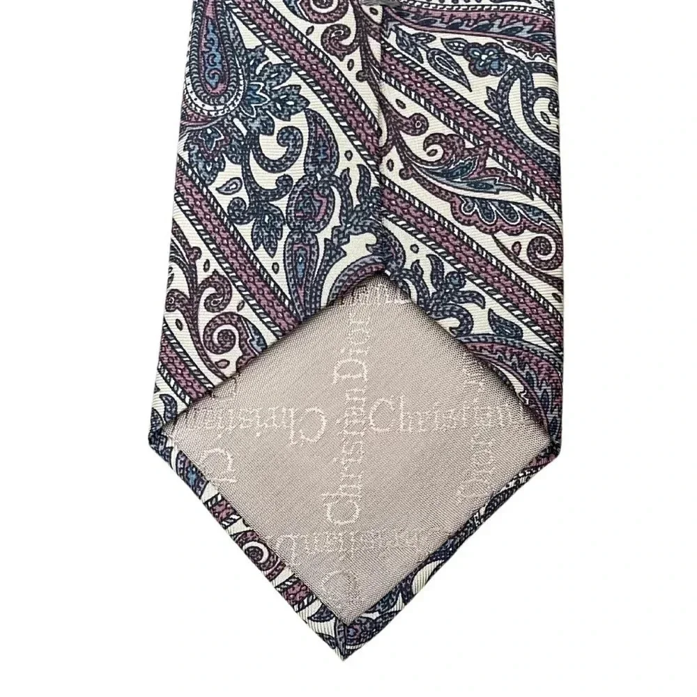 CHRISTIAN DIOR Vintage Necktie 100% Silk Fabric Woven in Italy - Made in USA